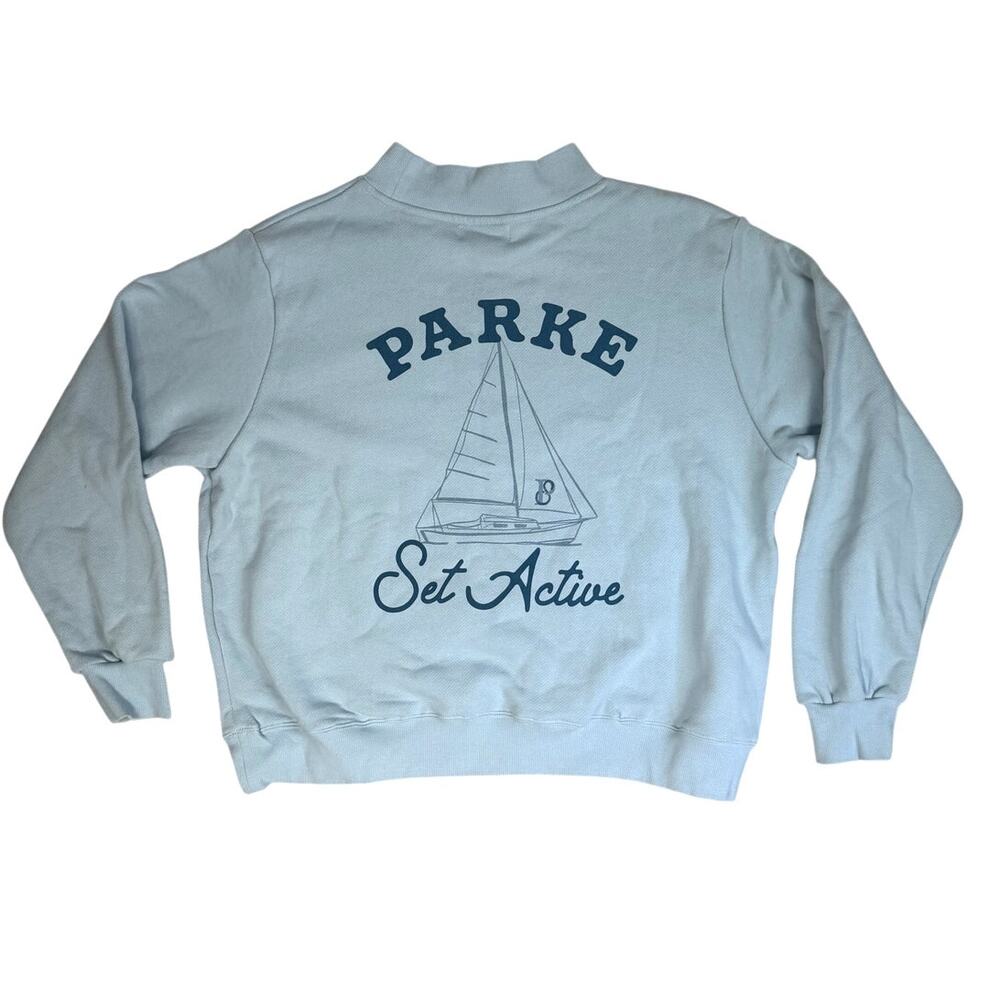 PARKE Set Active Mockneck Sweatshirt Sailboat Graphic Light Blue Large XL